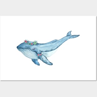 Floral Humpback Whale - Hippie whale Posters and Art